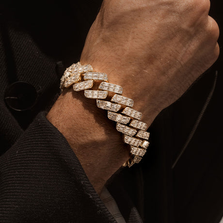 2 Row Diamond Cuban Baguette Bracelet (18 mm) The Gold Gods 