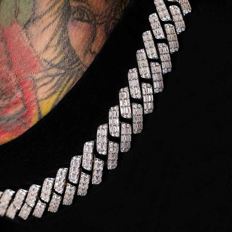 2 Row Baguette 18mm Diamond Cuban Chain White The Gold Gods Lifestyle 2