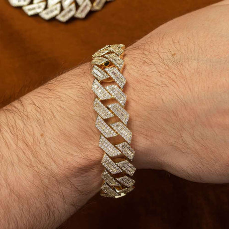 Diamond Cuban Straight Edge Baguette Bracelet (18 mm) The Gold Gods