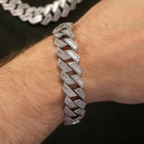 white gold Diamond Cuban Straight Edge Baguette Bracelet (18 mm) The Gold Gods