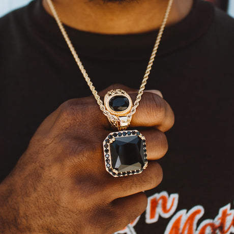 Aura Onyx Gold Necklace Pendant & Rope Gold Chain The Gold Gods front view