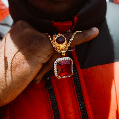 Aura Ruby Pendant Necklace Gold Chain The Gold Gods Front view