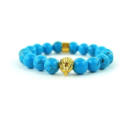 Turquoise Lion Head Beaded Bracelet The Gold Gods 