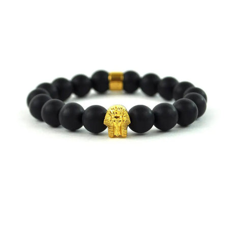 Matte Black Pharaoh Head Beaded Bracelet The Gold Gods close up view