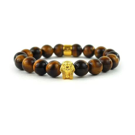 Tiger Eye Gemstone Pharaoh Beaded Bracelet The Gold Gods close up view