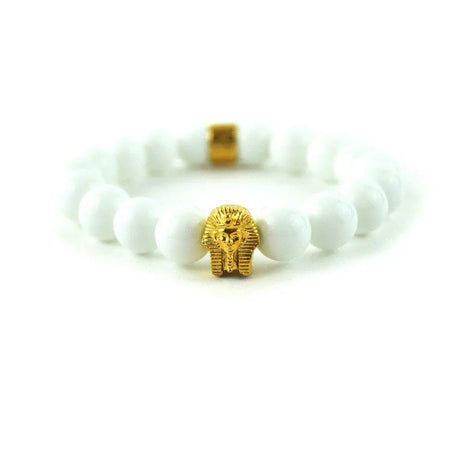 GLOSSY WHITE PHARAOH BEADED BRACELET  The Gold Gods