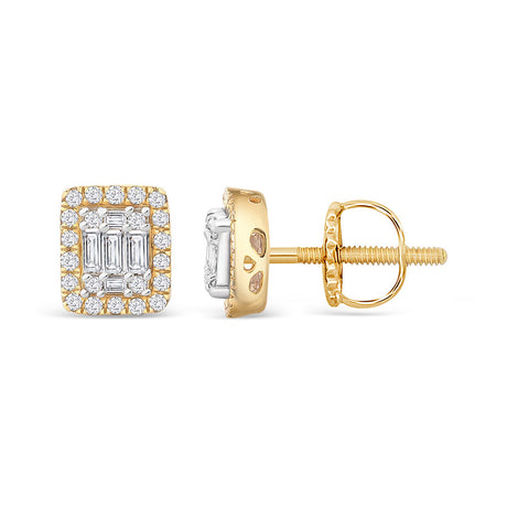 14k Solid Gold Diamond Halo Rectangle Stud Men's Earrings (.30 CTW) The Gold Gods 2