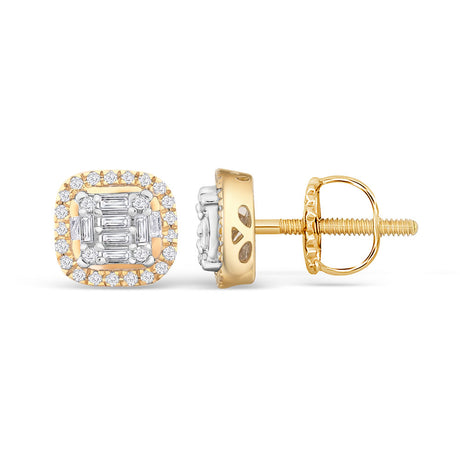 14k Solid Gold Diamond Halo Square Stud Men's Earrings (.30 CTW) The Gold Gods 2