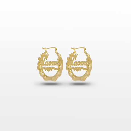 Women's Custom Personalized Bamboo Name Earrings Gold Gods 3