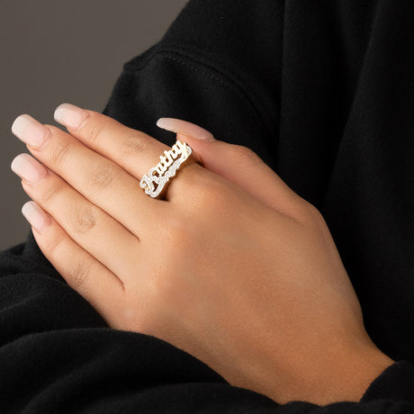 Women's Custom Personalized Script Name Ring Gold Gods 2