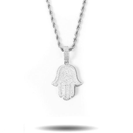 Diamond Hamsa Hand Necklace Pendant & Rope Chain