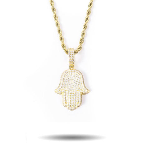 Diamond Hamsa Hand Necklace Pendant & Rope Chain