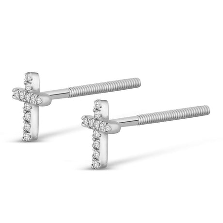 14k White Solid Gold Diamond Cross Stud Men's Earrings (.05CTW) The Gold Gods 4