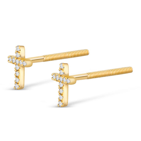 14k Solid Gold Diamond Cross Stud Men's Earrings (.05CTW) The Gold Gods 3