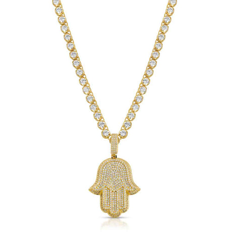 Diamond Hamsa Hand & Diamond Tennis Chain The Gold Gods Front