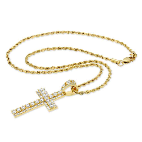 Diamond Emerald Cut Cross Necklace & Mens Rope Gold Chain The Gold Gods