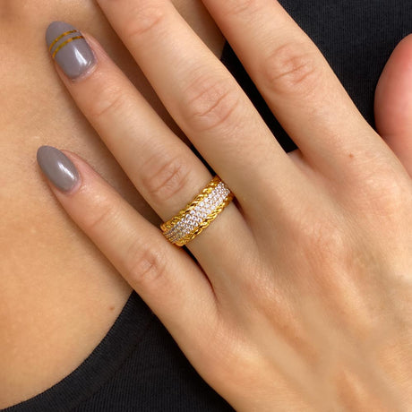 Diamond 3-Row Rope Ring The Gold Goddess Lifestyle