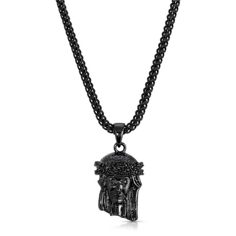 Micro Jesus Piece Necklace & Franco Chain black The Gold Gods