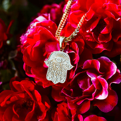 Hamsa Hand Gold Pendant Necklace & Franco Gold Chain The Gold Gods