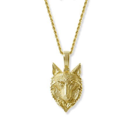 Gold Tribal Wolf Necklace Pendant & Rope Gold Chain Gold