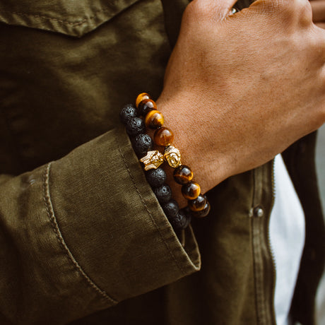 Lava Stone Pharaoh Beaded Bracelet The Gold Gods close up view