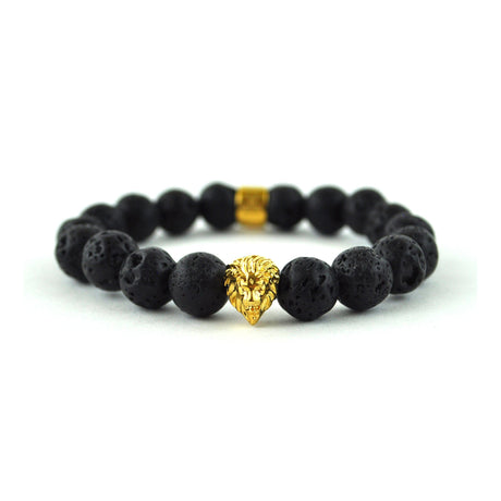 Lava Stone Lion Head Beaded Bracelet The Gold Gods