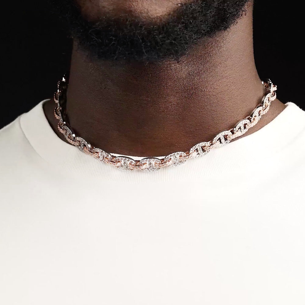 Two Tone Diamond Mariner Micro Choker Chain (10mm) | The Gold Gods 18 Inch