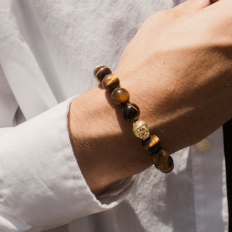 Tiger Eye Buddha Head Beaded Bracelet The Gold Gods