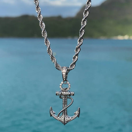 White Gold Diamond Anchor Pendant Necklace The Gold Gods