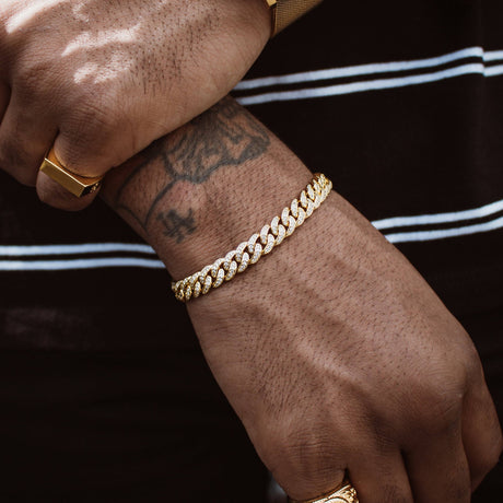 Micro Diamond Cuban Link Bracelet 8mm The Gold Gods lifestyle look