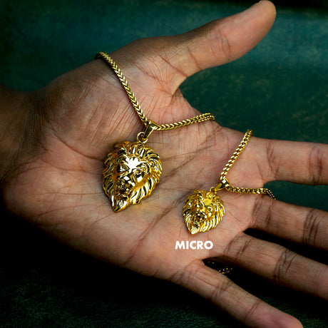 MICRO LION HEAD GOLD NECKLACE PENDANT & FRANCO BOX CHAIN