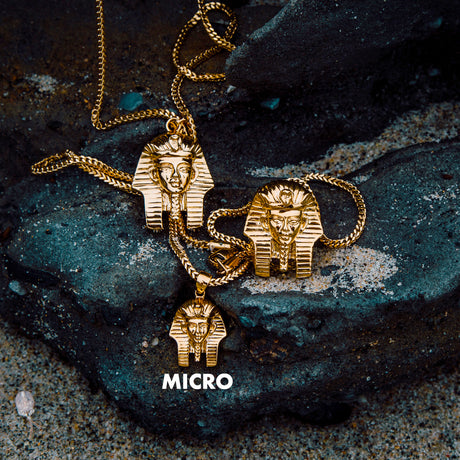 MICRO PHARAOH HEAD PENDANT NECKLACE & FRANCO GOLD CHAIN