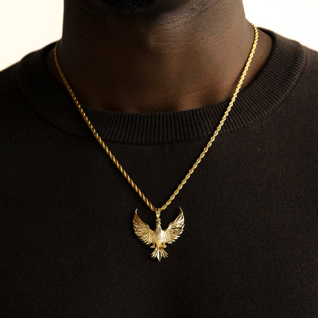 Gold Phoenix Necklace Pendant & Rope Gold Chain