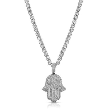 Diamond Hamsa Hand & Diamond Tennis Chain White The Gold Gods Front