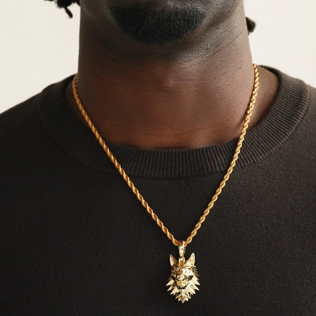 Wolf Head Necklace Pendant & Rope Chain The Gold Gods Men's Jewelry