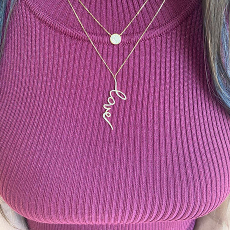 Womens 14k Solid Gold Diamond Love Necklace Layered | The Gold Goddess