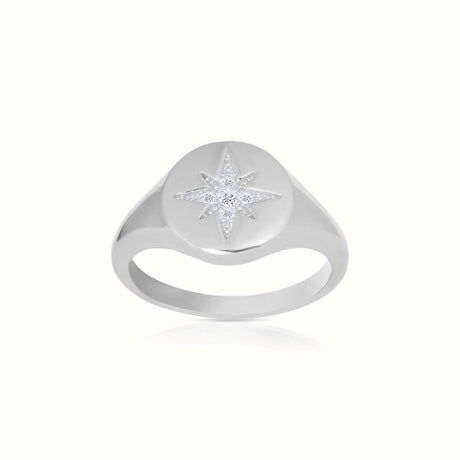 Women's Vermeil Micro Diamond Shinning Star Signet Ring