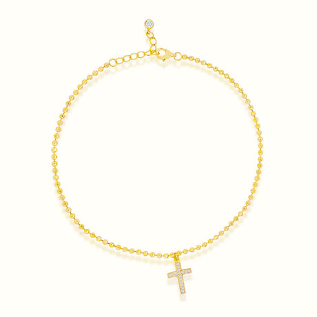 Women's Vermeil Beaded Diamond Cross Anklet The Gold Goddess Women’s Jewelry By The Gold Gods