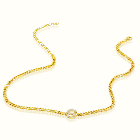 Women's Vermeil Curb Cuban Diamond Letter Link Pendant Necklace The Gold Goddess Women’s Jewelry By The Gold Gods