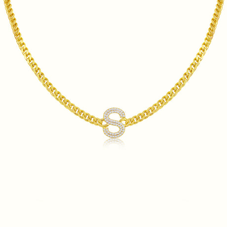 Women's Vermeil Curb Cuban Diamond Letter Link Pendant Necklace The Gold Goddess Women’s Jewelry By The Gold Gods