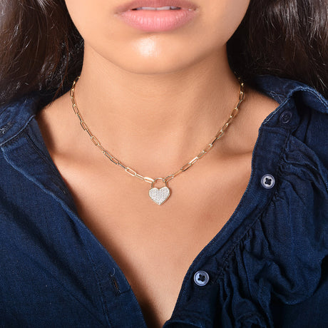 Women's Vermeil Diamond Heart Lock Necklace Pendant The Gold Goddess Women’s Jewelry By The Gold Gods