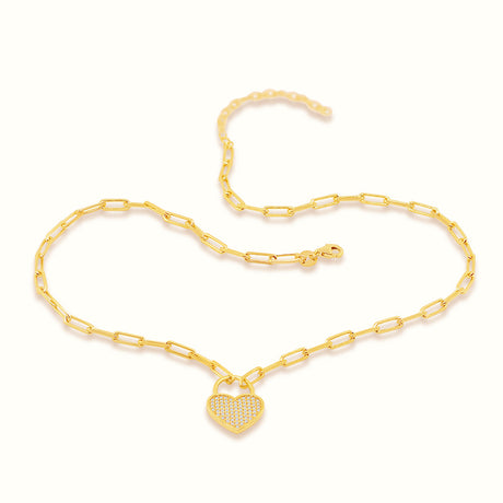 Women's Vermeil Diamond Heart Lock Necklace Pendant The Gold Goddess Women’s Jewelry By The Gold Gods