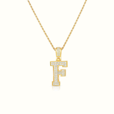 Women's Vermeil Diamond Initial Capital Letter Necklace Pendant Rope Chain