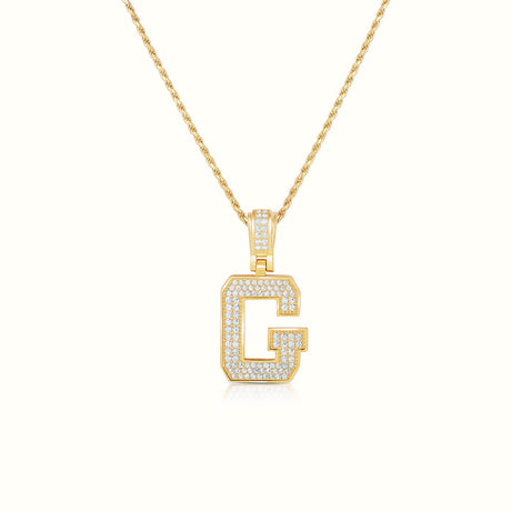 Women's Vermeil Diamond Initial Capital Letter G Necklace Pendant Rope Chain The Gold Goddess Women’s Jewelry By The Gold Gods