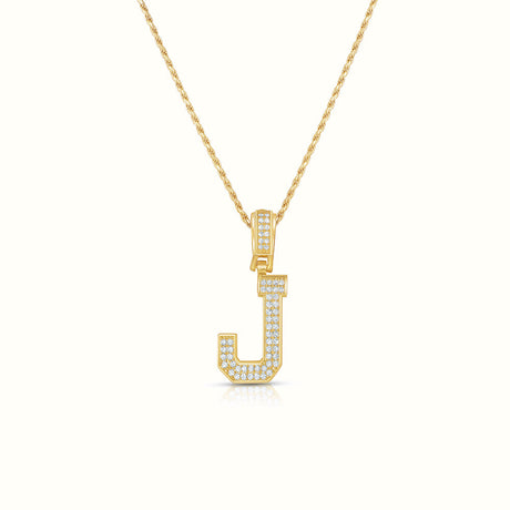 Women's Vermeil Diamond Initial Capital Letter J Necklace Pendant Rope Chain The Gold Goddess Women’s Jewelry By The Gold Gods