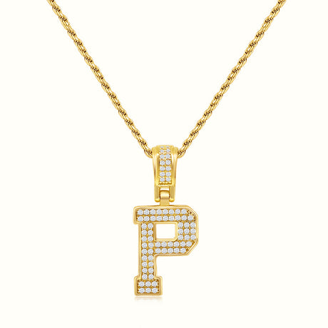 Women's Vermeil Diamond Initial Capital Letter P Necklace Pendant Rope Chain The Gold Goddess Women’s Jewelry By The Gold Gods