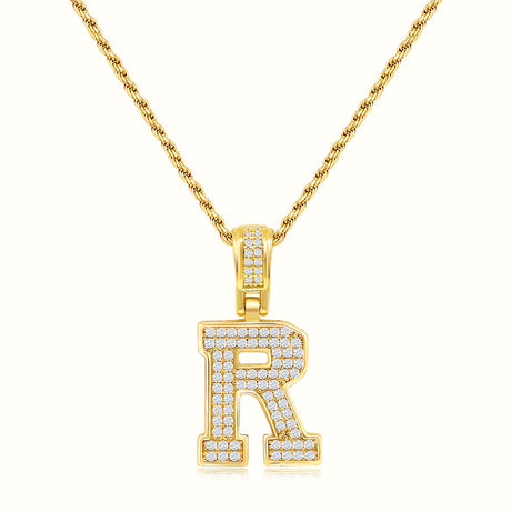 Women's Vermeil Diamond Initial Capital Letter R Necklace Pendant Rope Chain The Gold Goddess Women’s Jewelry By The Gold Gods