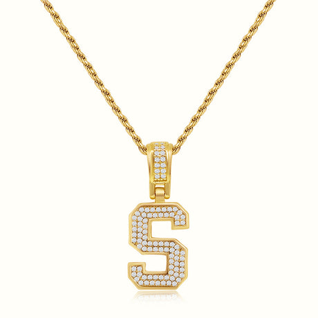 Women's Vermeil Diamond Initial Capital Letter S Necklace Pendant Rope Chain The Gold Goddess Women’s Jewelry By The Gold Gods