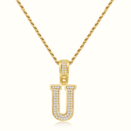 Women's Vermeil Diamond Initial Capital Letter U Necklace Pendant Rope Chain The Gold Goddess Women’s Jewelry By The Gold Gods