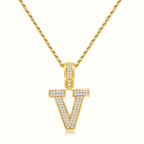 Women's Vermeil Diamond Initial Capital Letter V Necklace Pendant Rope Chain The Gold Goddess Women’s Jewelry By The Gold Gods